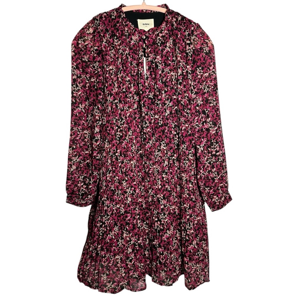 Artlove Paris Floral Edwina Long Sleeve Cherry Pink Black Dress Size 34 NWT